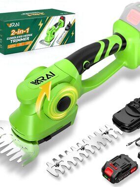 NEW 2-in-1 600W 21V Cordless Hedge Trimmer Green Battery-Operated Lightweight